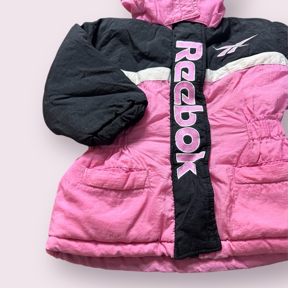 Vintage Black And Pink Girls Reebok Winter Coat With Hood No Size Tag - Picture 2 of 14